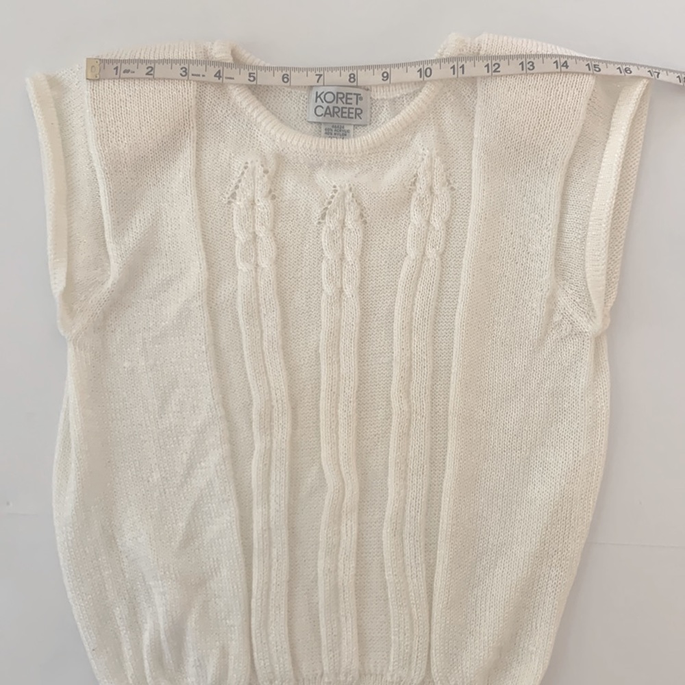 Koret Career Vintage White Knit Short Sleeve Sweater Blouse Size M - Picture 4 of 8